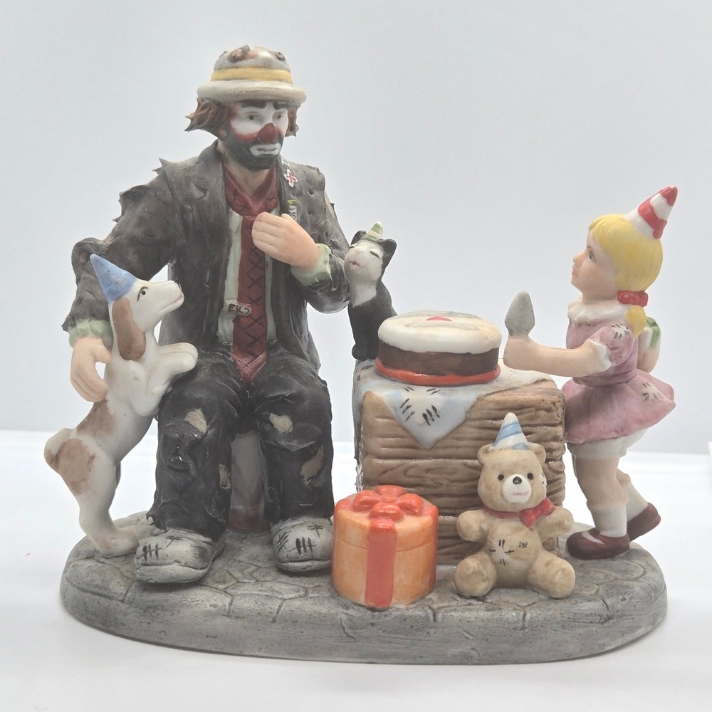 Vintage Flambro Emmett Kelly Jr. Miniature Birthday Party Figurine